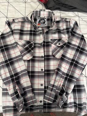 DIXXON Black White and Red Plaid Button-Down Shirt